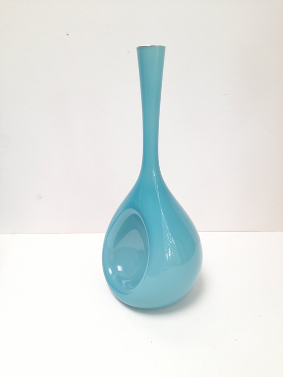 Image 1 of Schwedische türkisfarbene Opalvase Elme Glasbrück 
