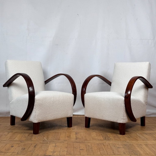 Ensemble de deux fauteuils Vintage Jindřich Halabala en bouclé blanc, années 1930 - UP Závody, Mid-Century Modern Icons