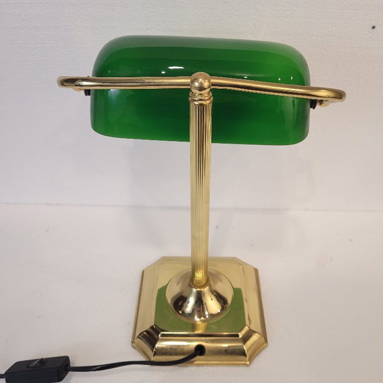 Image 1 of Tafellamp / bankierslamp, verguld messing en glas, vintage, jaren 70 – Spanje