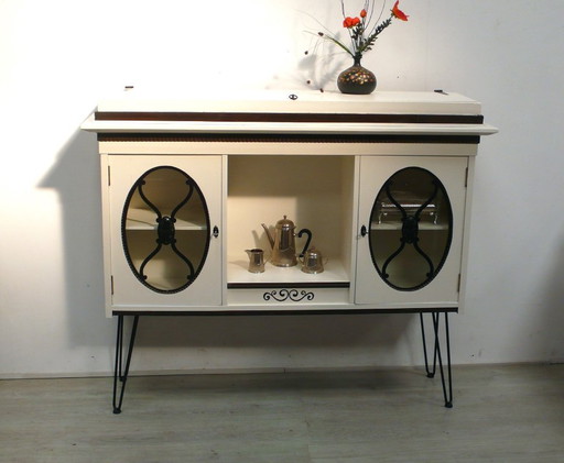 Antik Sideboard Vitrine Jugendstil um 1900 Eiche in Cremeweiß handbemalt – high boards, Wood, Glass (photo 2 of 8)