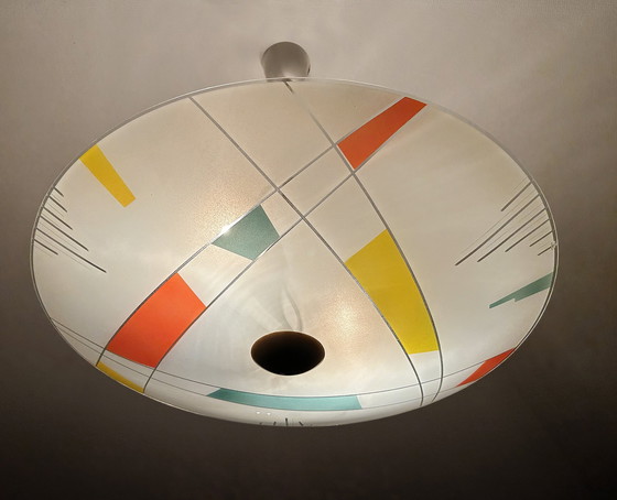 Image 1 of Large Vintage Glass Pendant Lamp, Mondrian Style