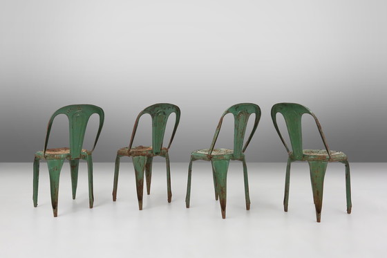 Image 1 of Set of 4 Vintage Green Model A Chairs from Tolix, France, 1950s
