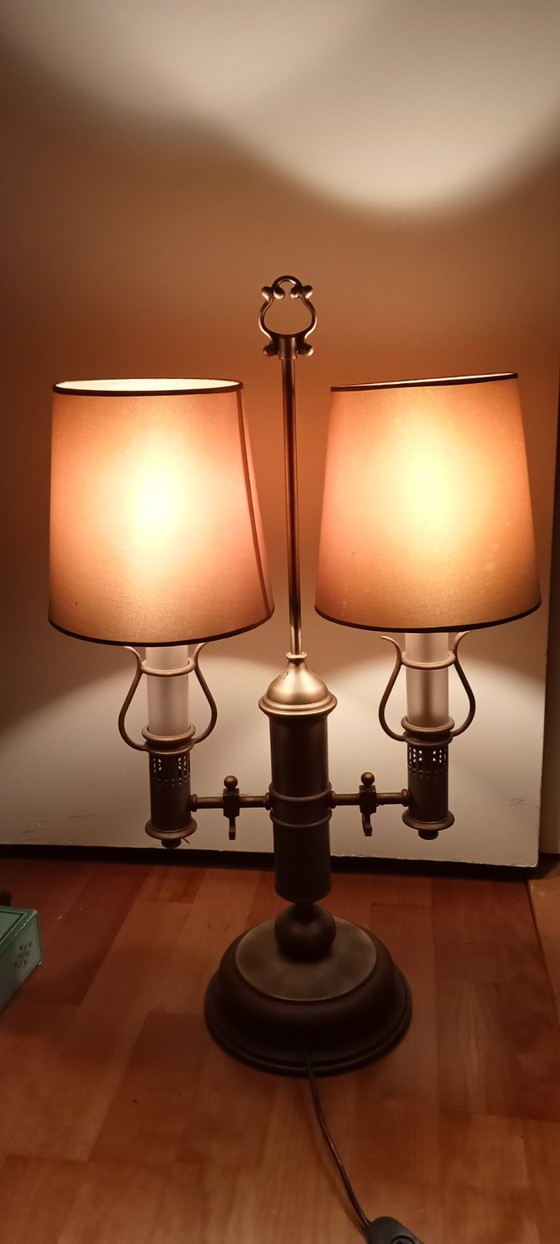 Image 1 of Empire Boulotte bankier notaris lamp retro antiek koper hout
