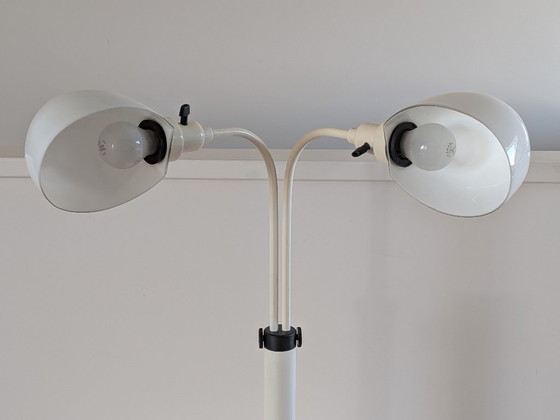 Image 1 of Vintage vloerlamp uit het ruimtetijdperk – Dubbele "paddenstoel"-vormige kappen – Nederlands design tijdperk