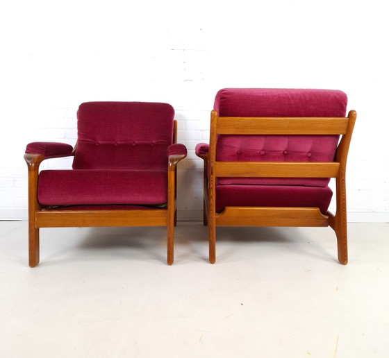Image 1 of 2 poltrone vintage di design danese anni '70 in legno e velluto rosa