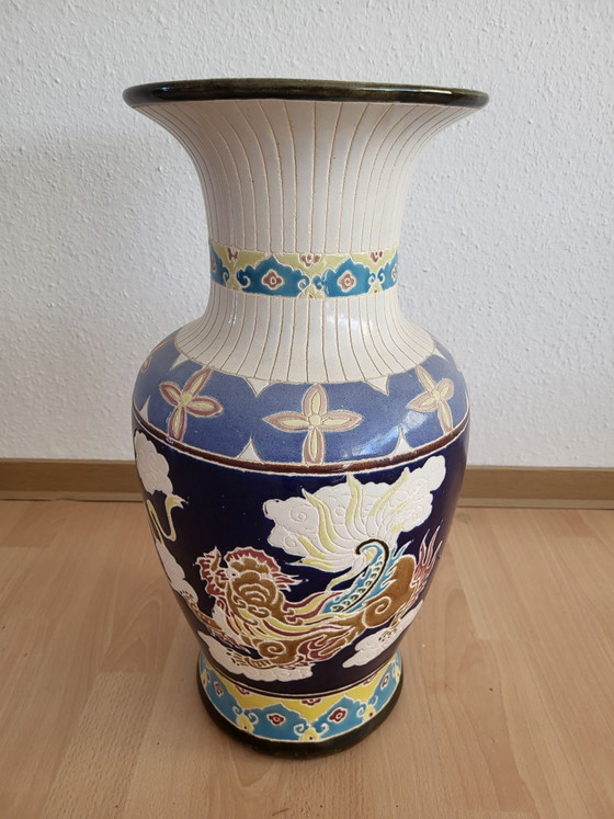 Grande Vaso da terra cinese vintage stile cloisonné – Dipinto a mano – Vasi, Porcellana (photo 2 of 5)