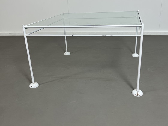 Image 1 of Vintage minimalist coffee table lacquered base with glass top