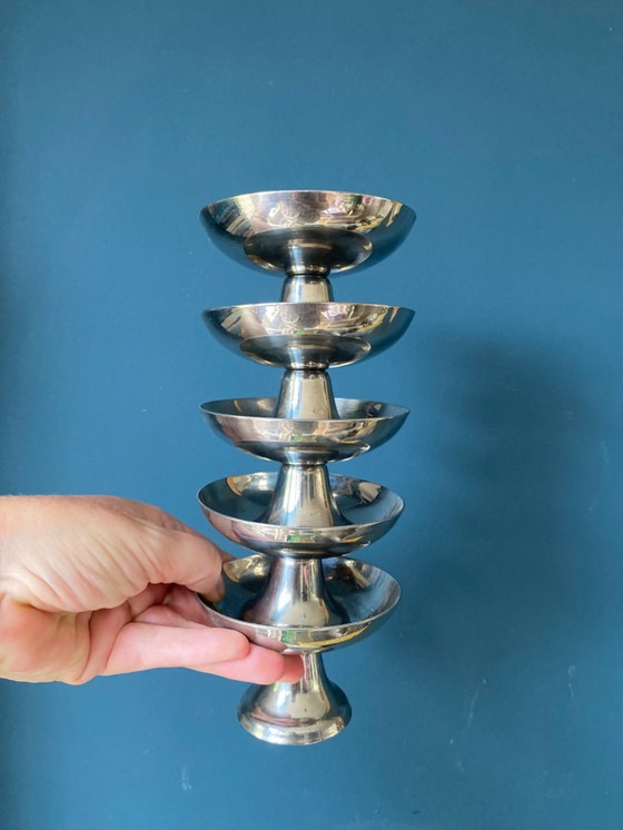 Image 1 of Ensemble de 5 coupes à dessert vintage en acier inoxydable