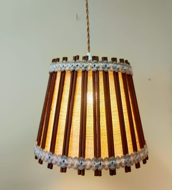 Image 1 of Scandinavische hanglamp van rotan en jute, 1970