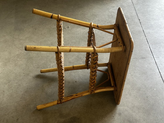 Vintage Bamboo and Rattan Side Table with Magazine Rack – 1970s – Osier seventies, Wicker (photo 9 of 11)