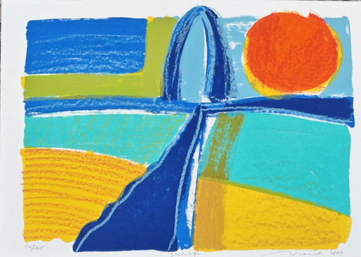 Ingelijste zeefdruk Willem Brauck (1946-2014) "Gestrikt" 2000 51x71cm