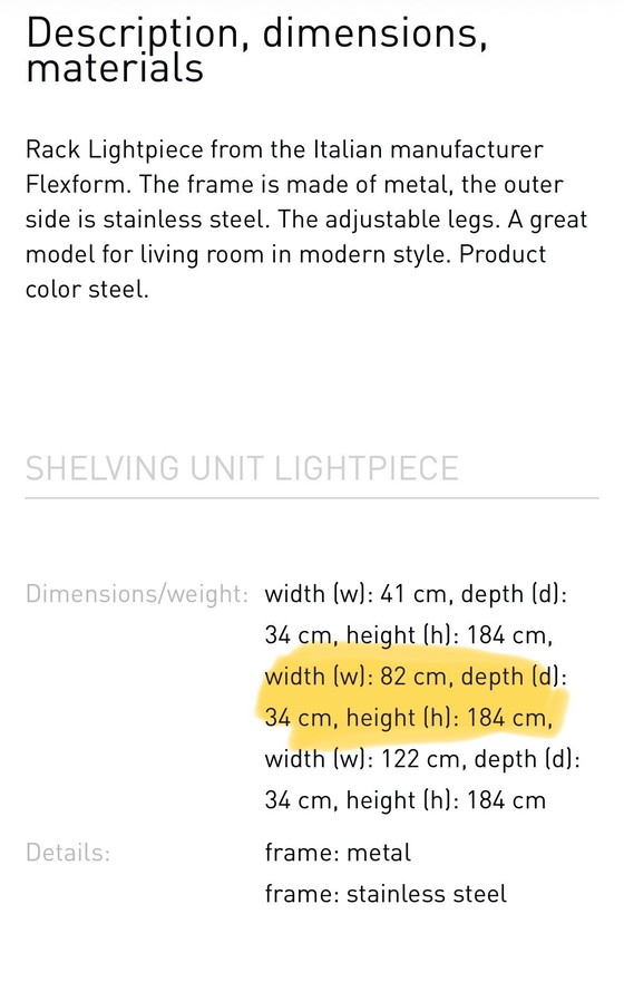 Image 1 of Libreria Flexform lightpiece 34x82x182cm versione bianca