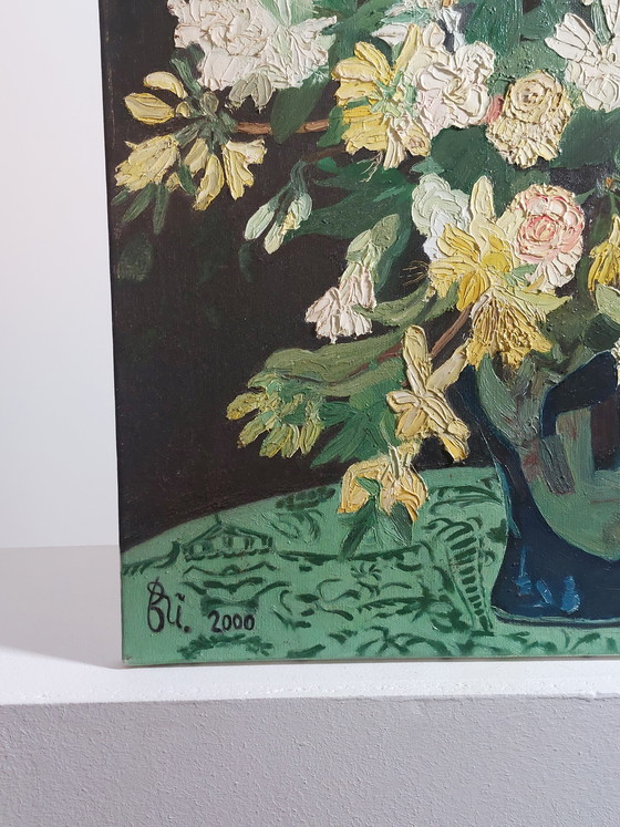 Image 1 of Vintage pasteuse oil painting, still life, flowers