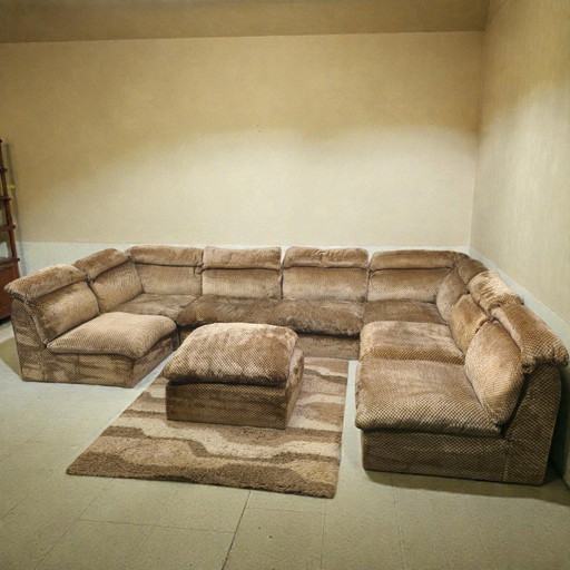 Canapé modulable en velours des années 70, modèle XL, style vintage milieu du siècle