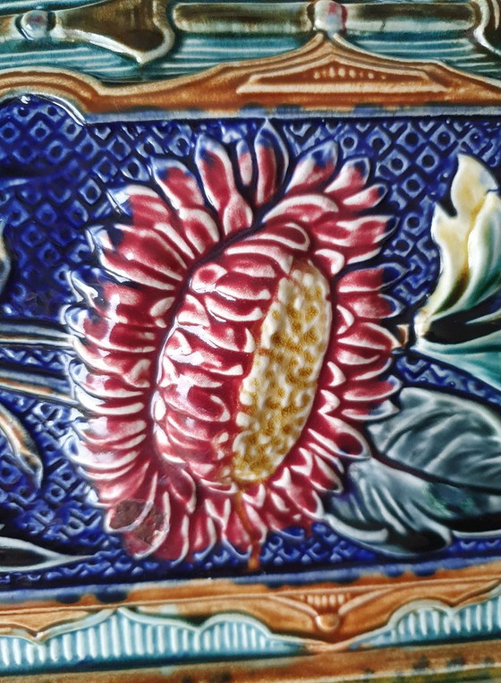 Belgian Majolica Jardinière, Faïencerie de Wasmuël (c.1900), Wasmuel, Plant pot, Ceramic, Multi Color (photo 6 of 13)