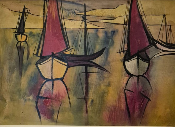 Abstract maritime scene, oil on wood – Paintings & Drawings, Canvas (photo 2 of 5)