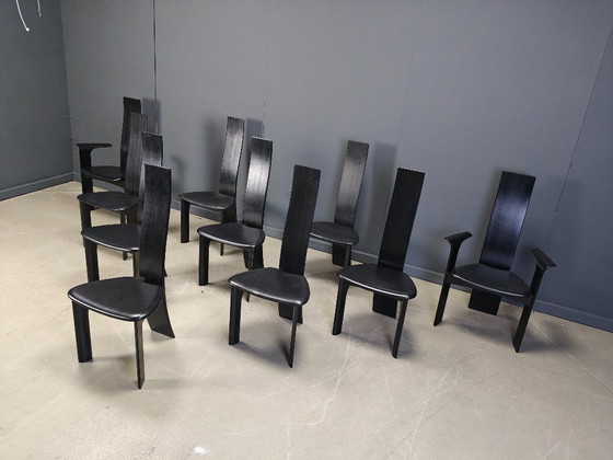 Image 1 of Set van 10 Belgische eetkamerstoelen met hoge rugleuning, jaren 80