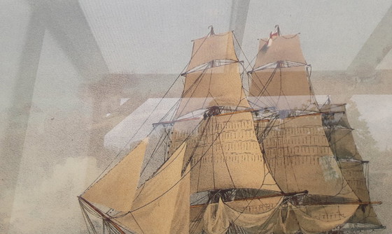 Image 1 of Lithograph of the H.M.S. Victory , flagship of Adm. Nelson