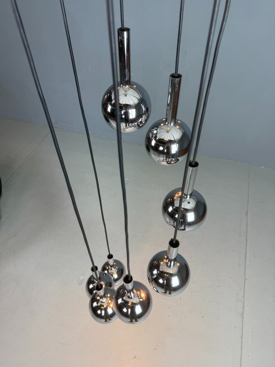 Image 1 of Wortmann & Filz cascadekroonluchter chroom, space age jaren 70