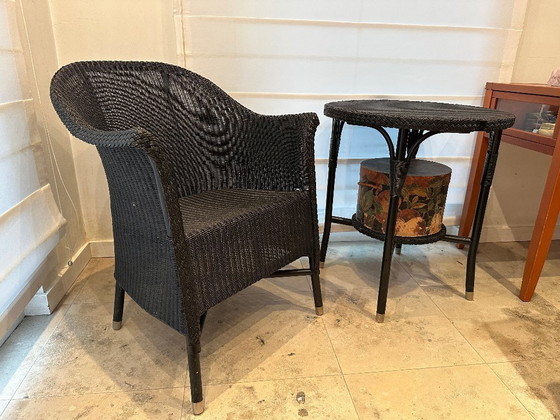 Image 1 of Lloyd Loom Stuhlset mit Beistelltisch – Schwarz