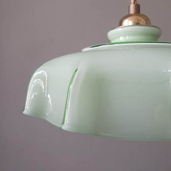 Vintage French Pendant Lamp - Pastel Green Opaline Glass. – Metal (photo 14 of 19)