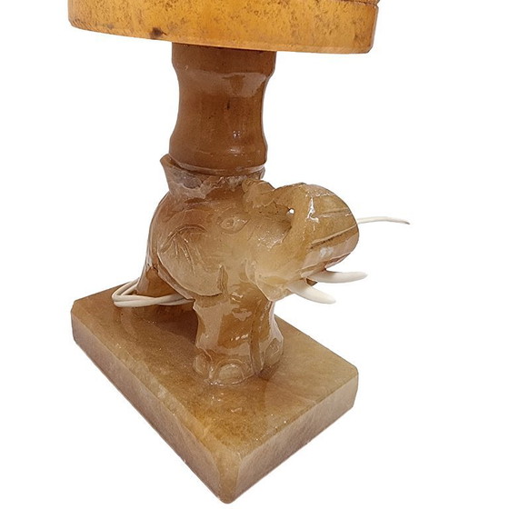 Image 1 of Vintage alabaster table lamp with elephant, 1960s