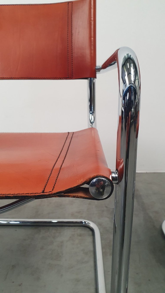 Image 1 of Fasem Italy 70s vintage chairs cognac harness leather, Mart Stam Breuer