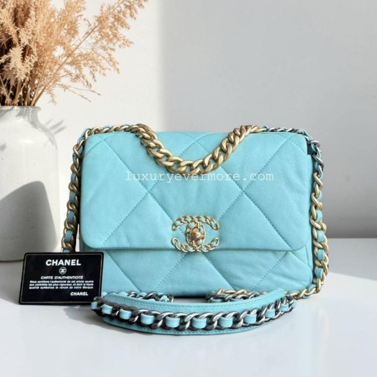 Chanel Small 19 Bag C19 Quilted Goatskin Tiffany Blue Two Tone