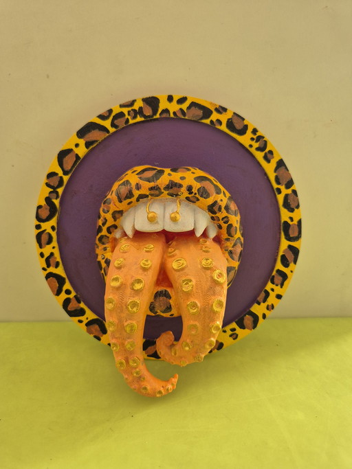 Colorful lips with tentacles and panther print.