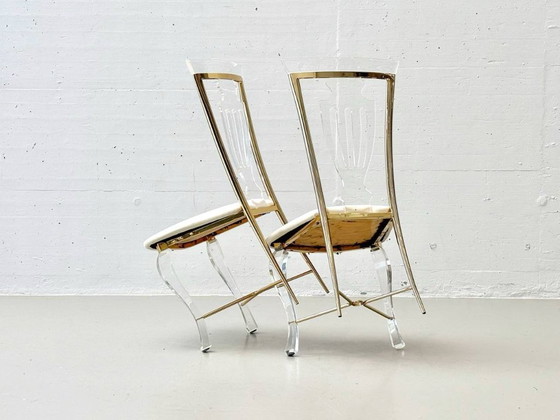 Image 1 of Set: 6 sedie in vetro acrilico con dettagli in ottone di Vereinigte Werkstätten, anni '80