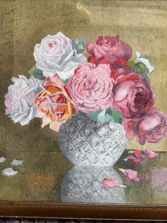 Oude aquarel stilleven met rozen, Schilderijen & Tekeningen, Papier, Hout, Meerdere kleuren (foto 11 van 14)
