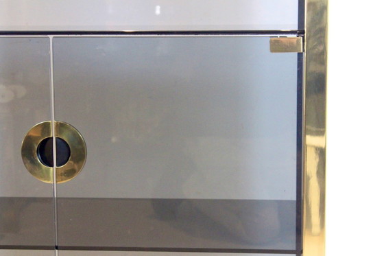 Willy Rizzo Smoked Glass Cabinet for Mario Sabot 1970, Sideboard cabinet, polished steel, Brass (photo 5 of 12)