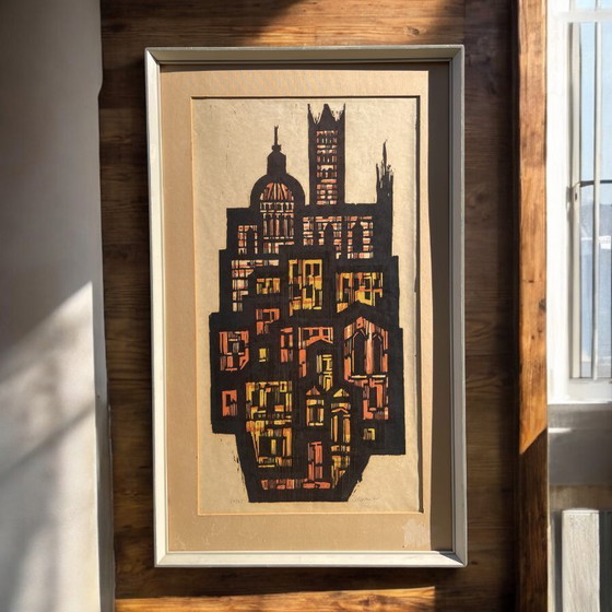 Image 1 of Akke Sins Pencil Signed Citscape Litho Vintage 1960s