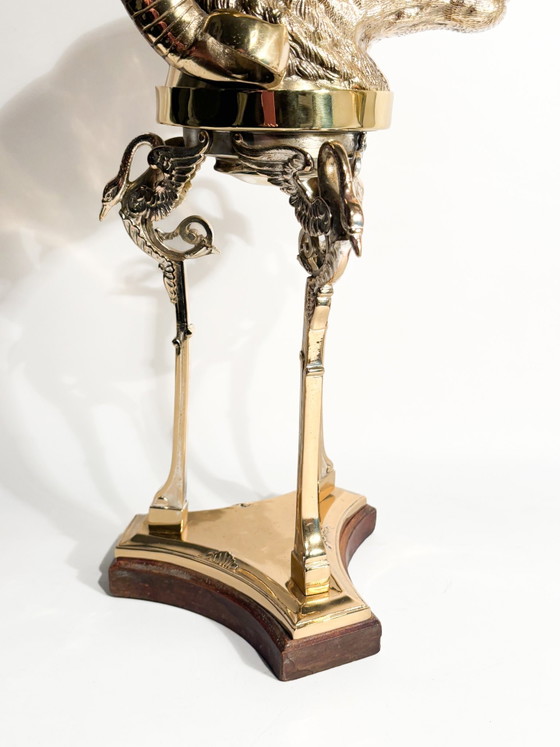 1970s Gilded Bronze Ram's Head Sculpture with Pedestal – Brass (photo 5 of 11)