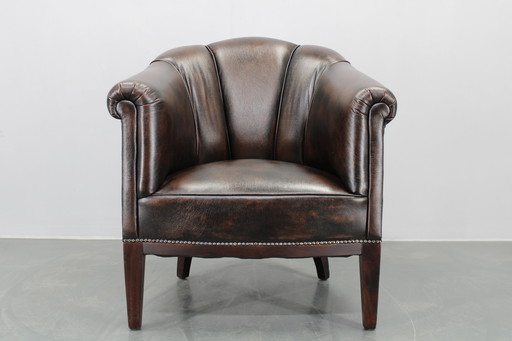 Vintage leren fauteuil, Tsjecho-Slowakije