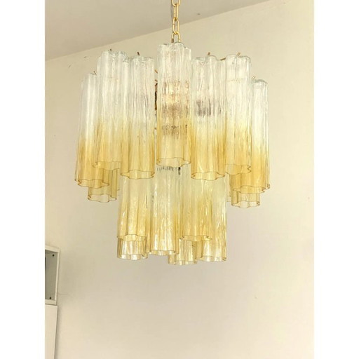 Contemporary Luxury Vanished- Clear Amber "Tronchi" Murano Glass Chandelier in Venini Style