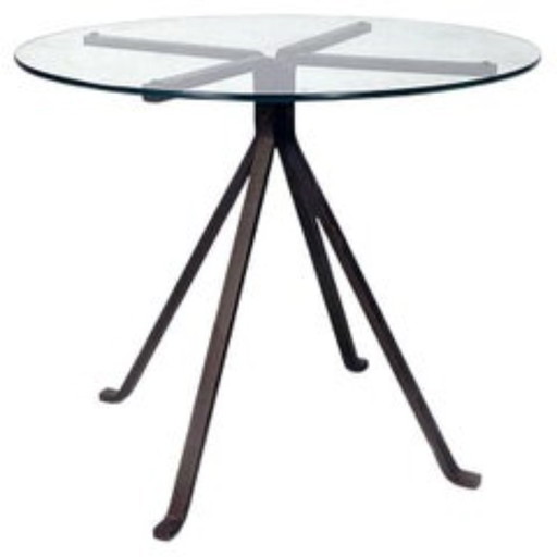 Enzo Mari Round Dinner Table In Glass And Brushed Steel – Driade, eettafels, polished steel, Metal