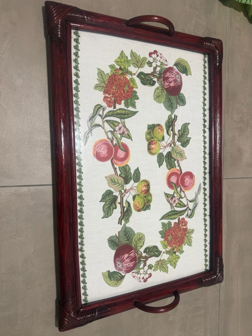 Plateau ancien en bois et verre