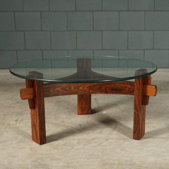 Vintage Brutalist coffee table – rosewood – 1970s – Glass (photo 3 of 12)