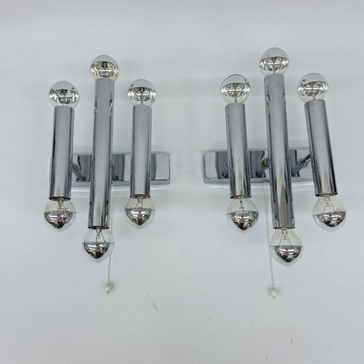Pair of Gaetano Sciolari wall lamps sconce chrome tubular , 1970s