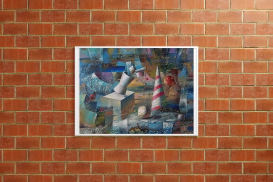 Origineel olieverfschilderij Abstract Expressionisme Geometrisch Stilleven Metafysisch Stilleven (photo 3 of 8)