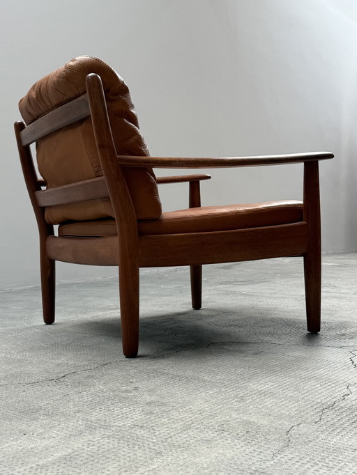 WILHELM KNOLL TEAK HOLZ COGNAC LEDER SESSEL DEUTSCHLAND 1960er JAHRE