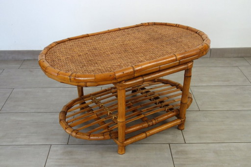 Vintage coffee table in bamboo and woven wicker