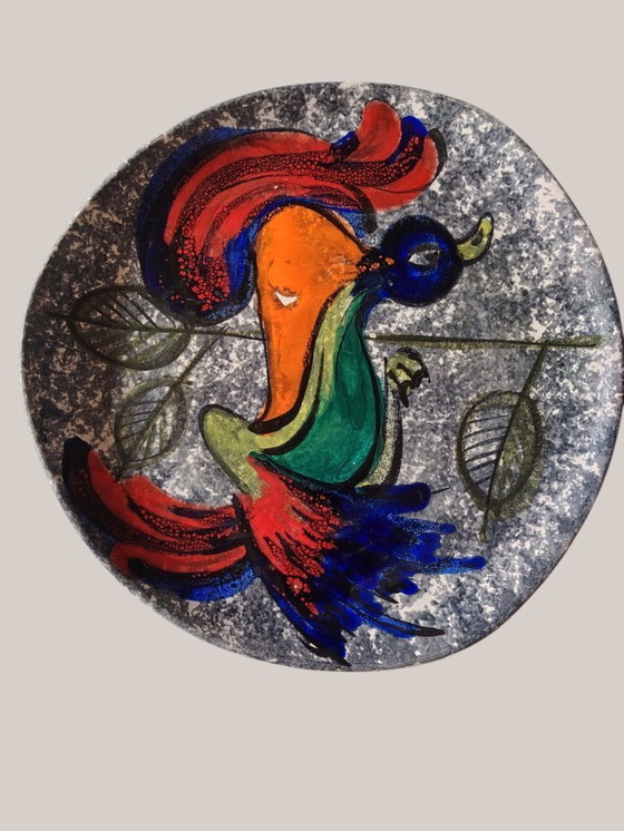 Image 1 of Dekorativer Keramikteller von Vallauris – Jean Jalu – Stilisiertes Vogelmotiv – 1950er/60er Jahre