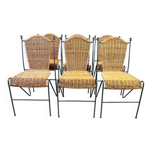 Vintage wicker bistro chairs by Frederik Weinberg, 1960s – eetkamerstoelen, Rattan, Mid Century Modern