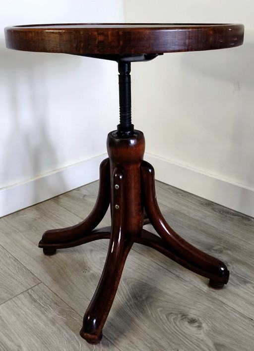Sgabello da pianoforte/girevole Thonet antico originale in legno curvato regolabile (stampato 914)