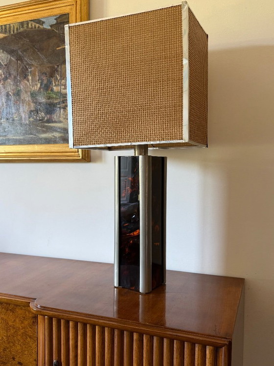 Romeo Rega, Hollywood Regency table lamp, Italy, 1970s, Rattan, Metal, Brown, Mid Century Modern (photo 2 of 15)
