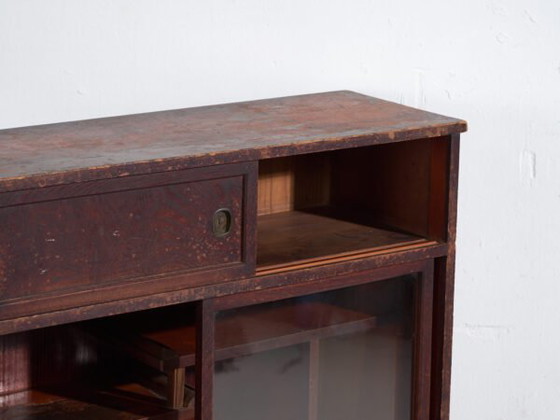 Antico mobile da tè giapponese (cha tansu) con ante scorrevoli in vetro – Periodo Taisho–Showa (c.1920–1950) (photo 17 of 40)