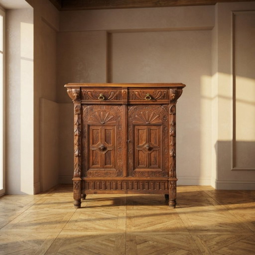 Mobile in Legno Intagliato, Stile Antico Ornato, XX Secolo, Europeo, 105 × 100 × 50 cm