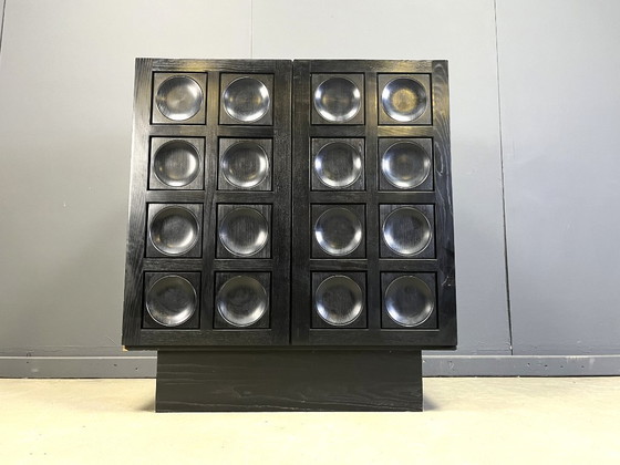 Image 1 of Zwarte brutalistische barkast, jaren 70